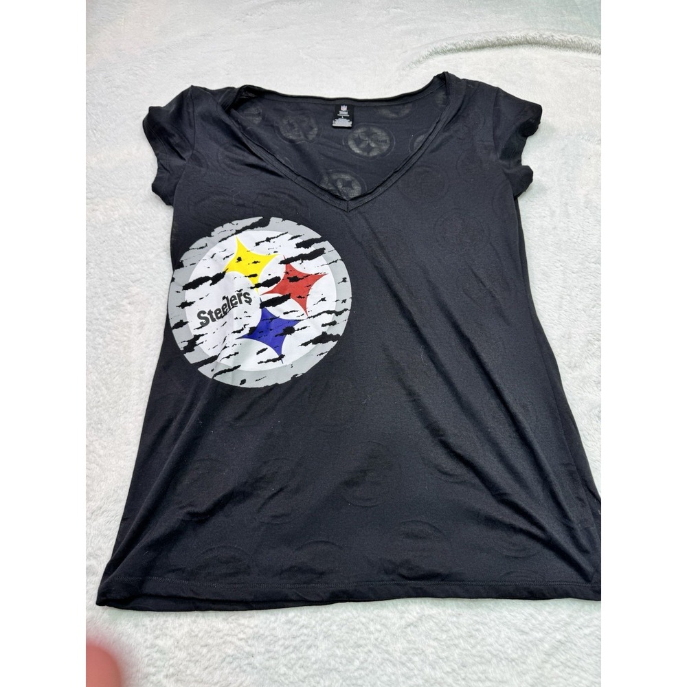 Pittsburgh Steelers women's short sleeve v-neck shirt w/ghost image size medium